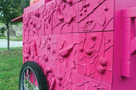 A decorated, pink side